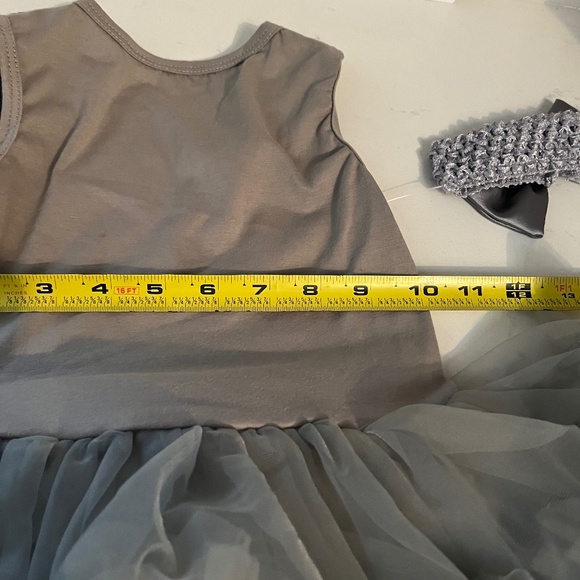 Grey Sequin Tulle Dress 9-12month,Tulle sequin dress w bow, Euro tutu dress NEW - Picture 3 of 6